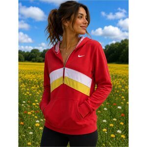 Nike Women's Red Half Zip Hoodie Chevron Colorblock Pullover Athletic Jacket S